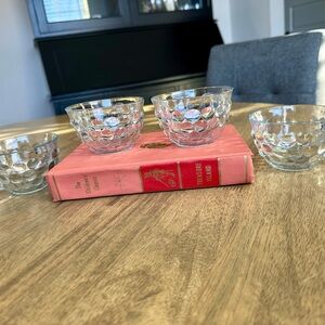 Vintage Anchor Hocking 1940s Blue Sapphire Bubble Glass Teacups (4)